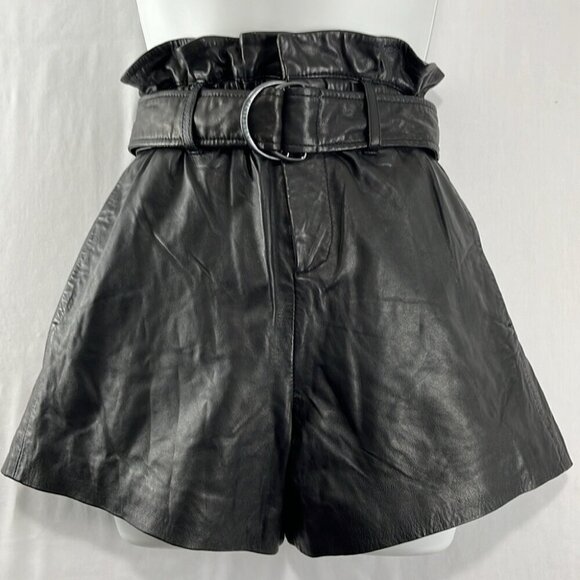 Allsaints NWT Erica Black Leather Paperbag Shorts - Picture 3 of 11